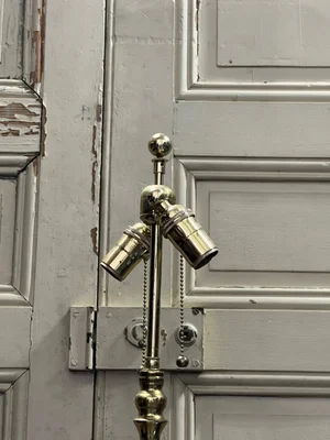 Ornate French 1940's Brass Floor Lamp with a Footed Hexagonal Base